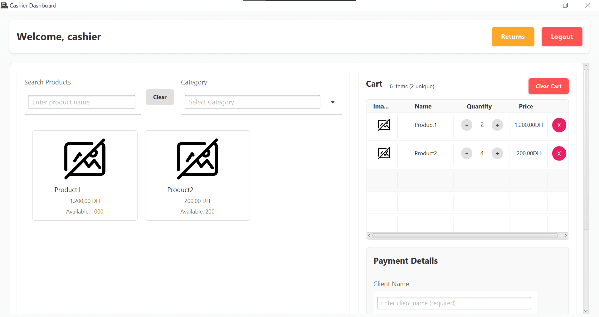 Cashier Interface
